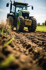 Obraz premium Tractor tilling farm field