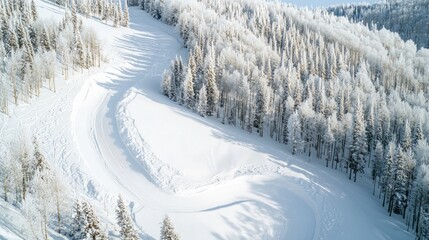 Obraz premium Winter Wonderland Ski Trail - A Snowy Forest Adventure for Skiing Enthusiasts