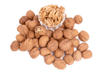 Collection of walnuts isolated on white or transparent background