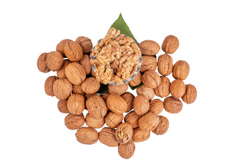 Collection of walnuts isolated on white or transparent background