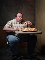 A smiling man enjoys a pizza meal at home