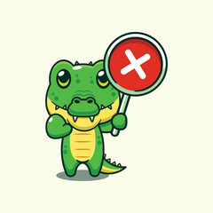 Crocodile with wrong sign cartoon vector illustration.