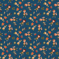 Seamless pattern with scouts. Design for fabric, textile, wallpaper, packaging