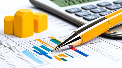 Obraz premium Business Growth Analysis Financial Chart Calculator and Pen