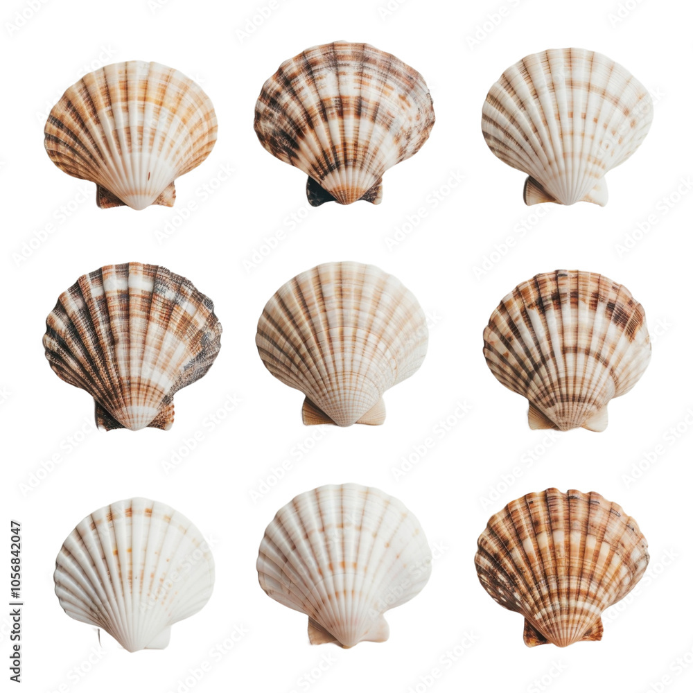 Poster various seashells in different patterns and textures