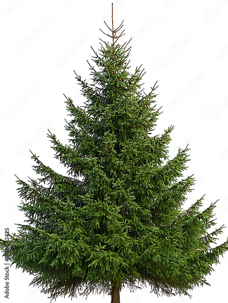 Poster tall full pine tree isolated on white background with verdant branches : generative ai