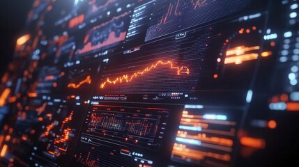 Obraz premium Digital Interface with Orange and Blue Glowing Lines and Data