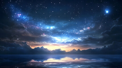 Abstract night sky with glowing stars.