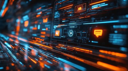 Naklejka premium Abstract Digital Interface with Blue and Orange Glowing Lines
