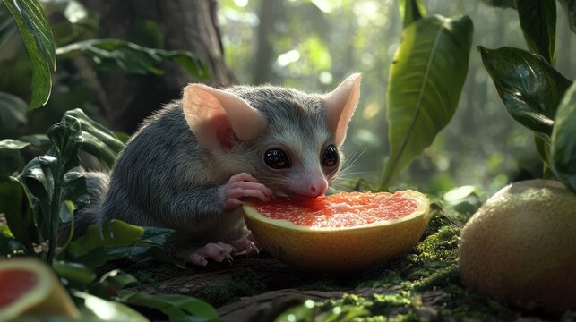 Sugar Glider Enjoying a Slice of Fruit in Nature
