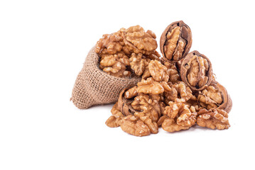 walnut and leaves isolated on white background