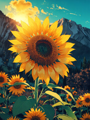 Luminous sunflower in water design on vertical 8.