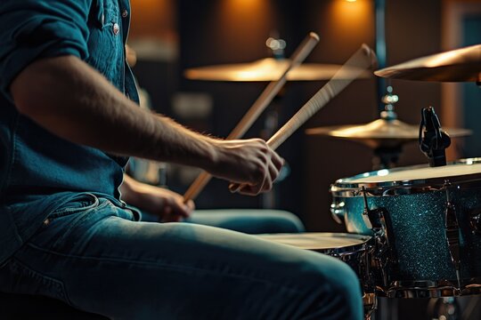 Drummer playing drum set
