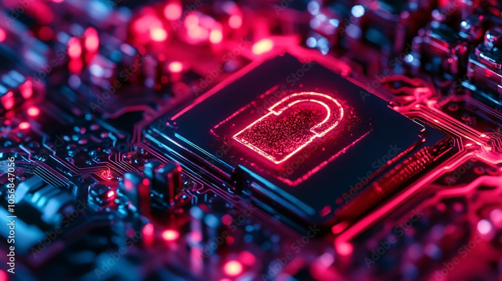 Aufkleber Abstract Cybersecurity Concept Circuit Board with Glowing Open Lock Symbol : Generative AI