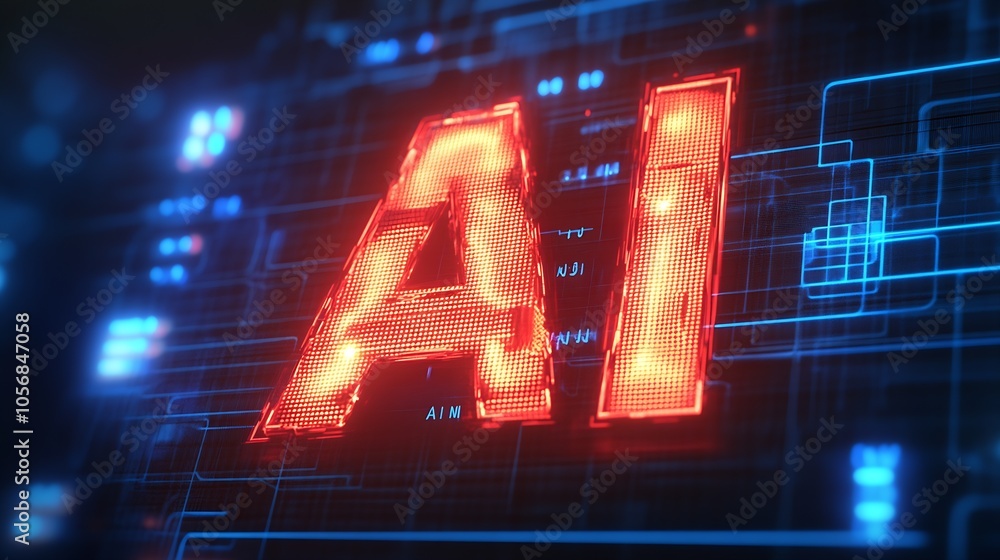 Aufkleber Dynamic Red AI Interface with Futuristic Technology and Cyber Elements : Generative AI