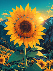 Luminous sunflower in water design on vertical 11.