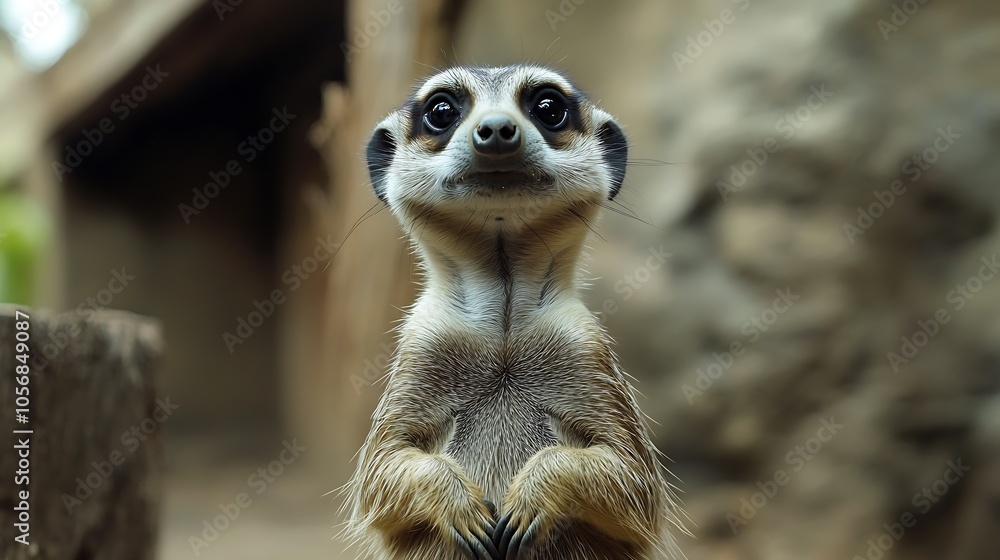 Poster Closeup Portrait of a Meerkat with Expressive Eyes in Natural Habitat : Generative AI