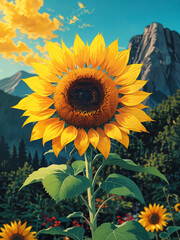 Luminous sunflower in water design on vertical 13.