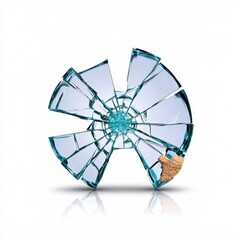 Fototapeta premium A photostock of a broken car windshield on a white background, sharp and damaged.