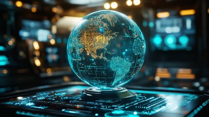 A Holographic Earth Globe Displayed in a Futuristic Setting