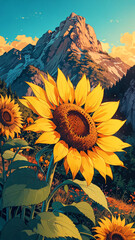 Luminous sunflower in water design on vertical 16.
