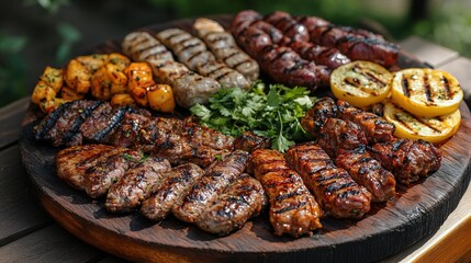 Obraz premium Barbecue platter with an assortment of grilled meats 