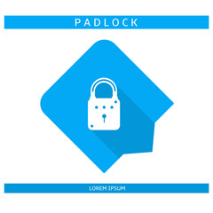 Design icon. Padlock icon symbol in flat. Padlock symbol design in flat with shadows. Stock vector.	