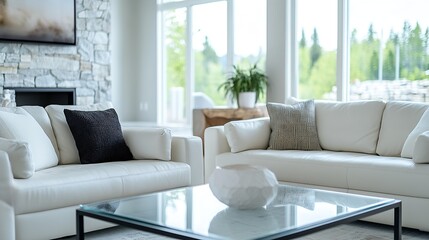 Modern Scandinavian Living Room with Natural Light and Minimalist Design Elements : Generative AI