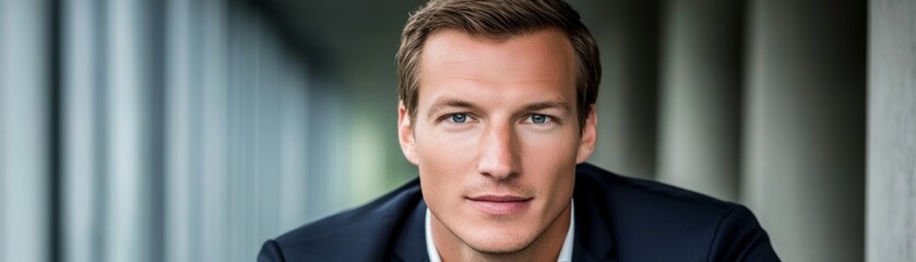 Obraz premium Confident businessman in a sharp suit and tie, professional portrait for corporate business settings