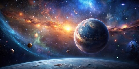 An otherworldly landscape of a planet covered in stars and galaxies, planet, cosmic landscape