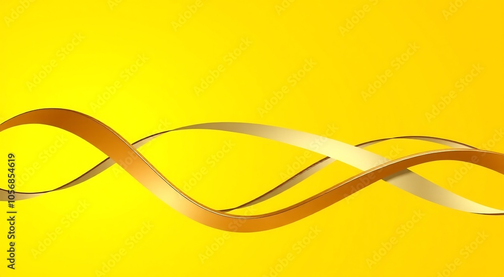 Wall mural abstract yellow background with golden wavy lines.