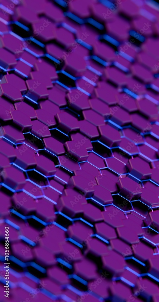 Poster hexagonal 3d abstract pattern in vibrant purple and blue tones