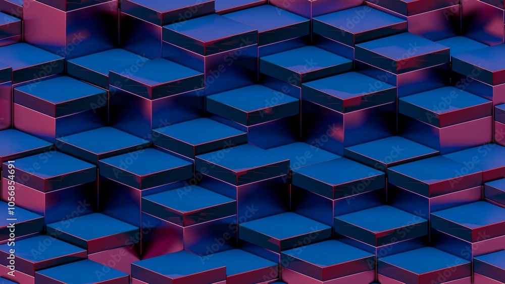 Poster abstract 3d blue and red cubes pattern