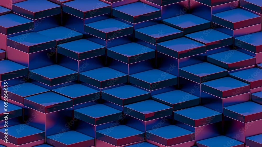 Poster abstract 3d blue and red cubes pattern