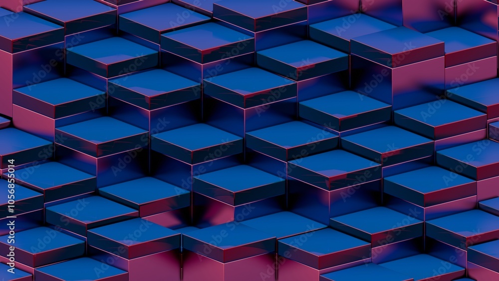 Poster abstract 3d blue and red cubes pattern