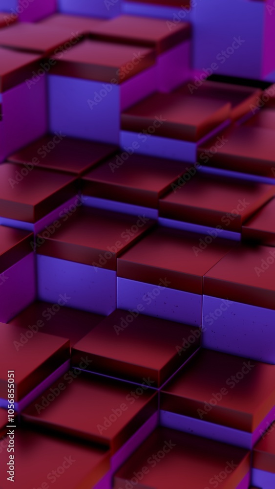 Poster gradient stacked cubes in red and purple tones