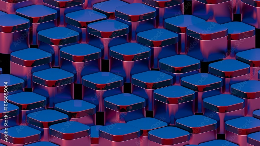 Poster abstract stacked blue and red rounded shapes