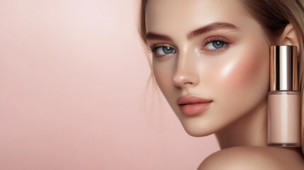 Fototapeta premium Radiant Beauty with Glowing Skin Featuring a Glamorous Makeup Foundation : Generative AI