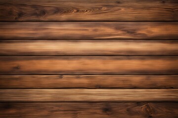 Fototapeta premium Rustic Wooden Plank Background: A close-up view of weathered, rustic wooden planks arranged horizontally, showcasing the natural grain and texture of the wood. The warm.