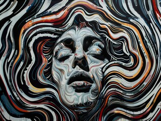 Abstract Portrait of a Woman with Swirling Lines and Patterns