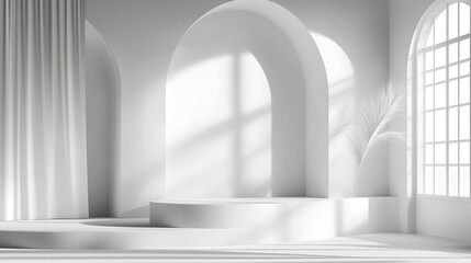 Fototapeta premium Contemporary Minimal Style White Room With Light And Shadows : Generative AI