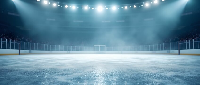 Professional ice rink, sports arena. Stadium with floodlights. Ice background. - Powered by Adobe