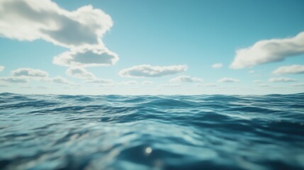 Obraz premium A serene image of the ocean with fluffy clouds in the sky, perfect for use as a background or wallpaper