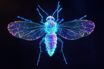 Iridescent Mosquito with Intricate Glow