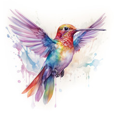 Obraz premium Experience the beauty of a multicolor hummingbird watercolor through Vibrant Wall Art
