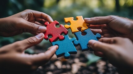 Hands Connecting Colorful Puzzle Pieces