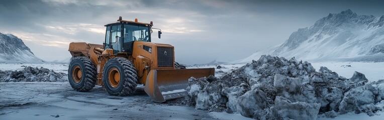 Mountain Snow Cleanup: Loader Removing Large Snow Piles