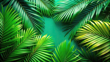 Tropical palm leaves in vibrant green hues, perfect for a summer aesthetic, tropical, palm leaves, green, jungle, exotic