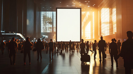 Blank Billboard in airport. Mock up,
Blank advertising banner, billboard mockup in generic modern interior or airport environment.