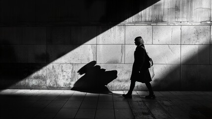 Silhouette of a Woman Walking in the City